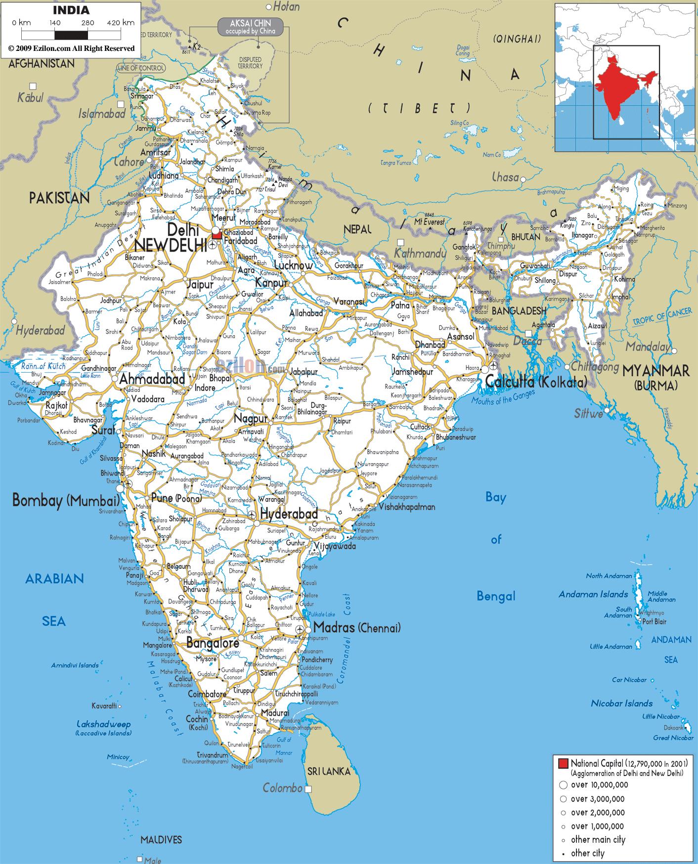 mapa carreteras india El sur de la India road map   mapa de Carreteras de la India del 