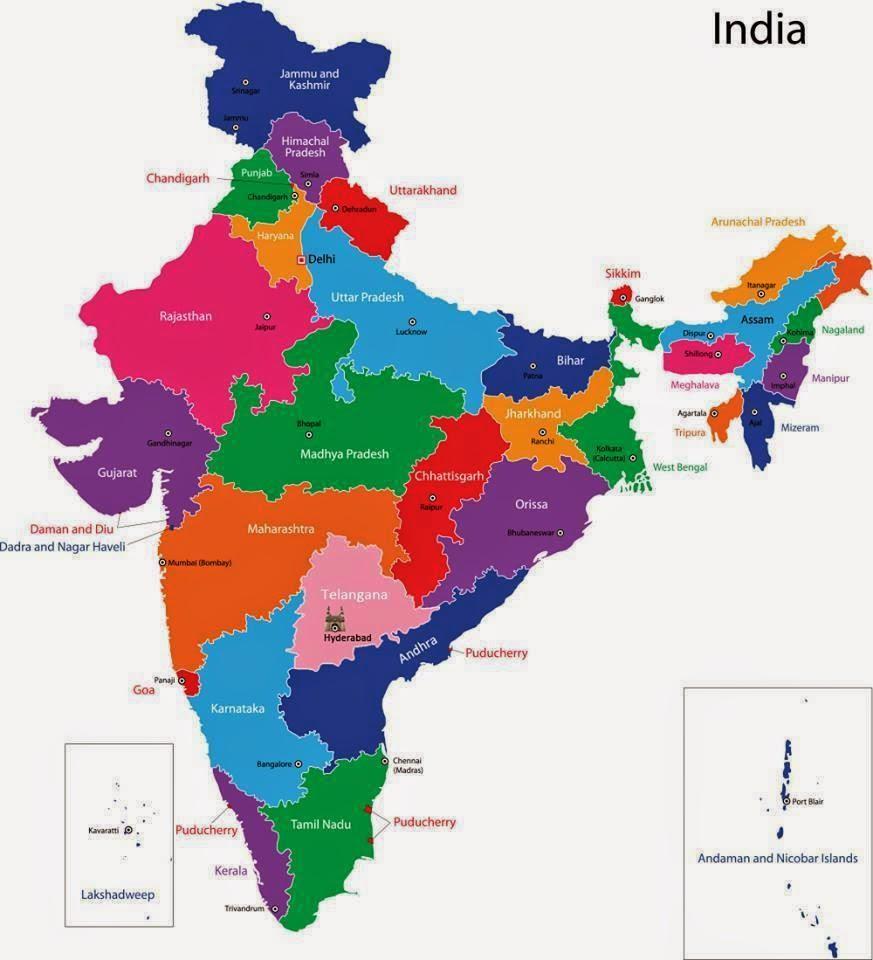 La India mapa con los estados