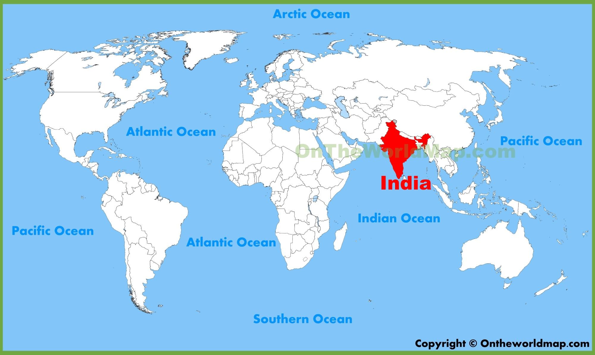 La India mapa global de la India en el mapa mundial (Sur de Asia Asia)