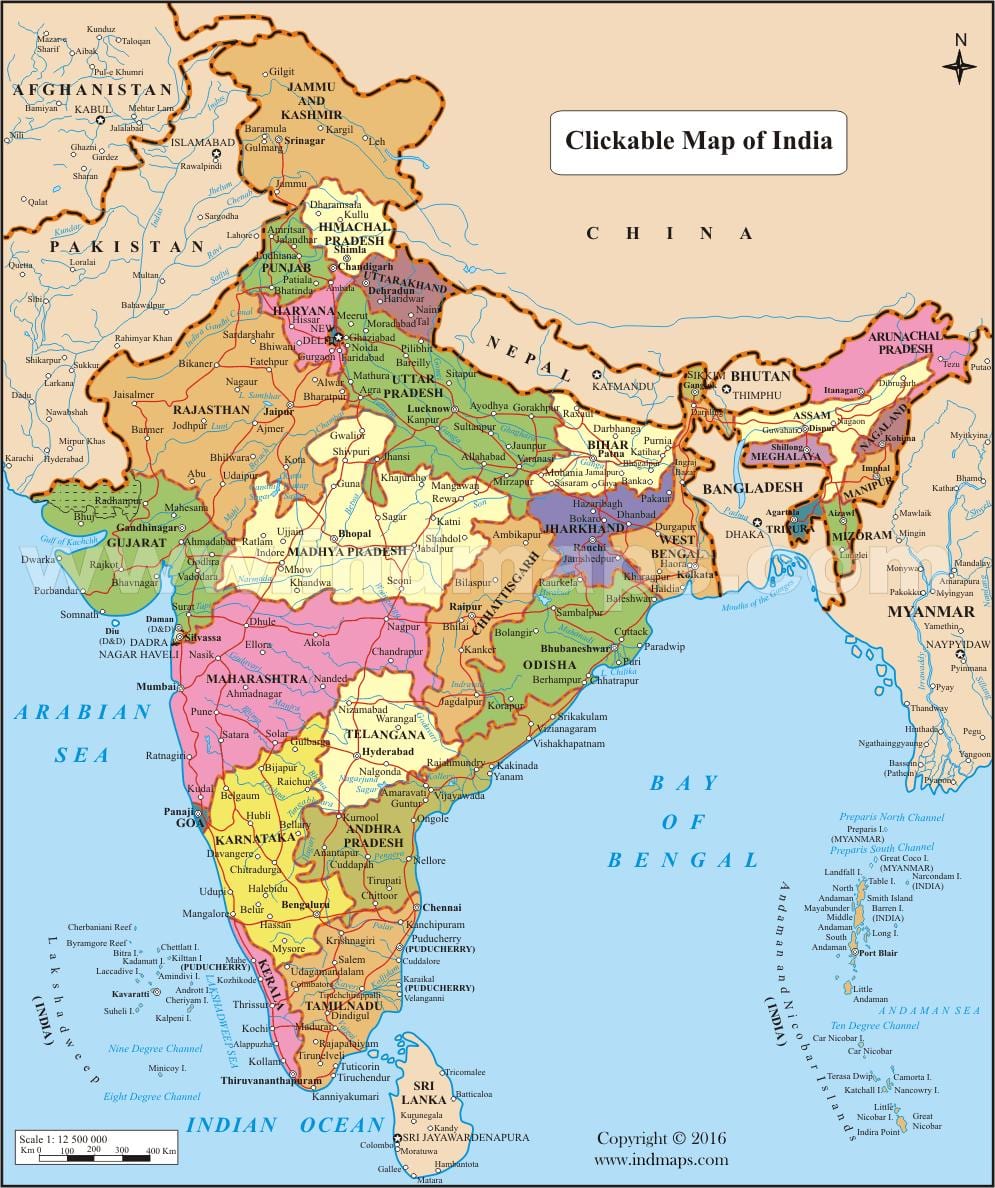 mapa de la India del norte con las ciudades