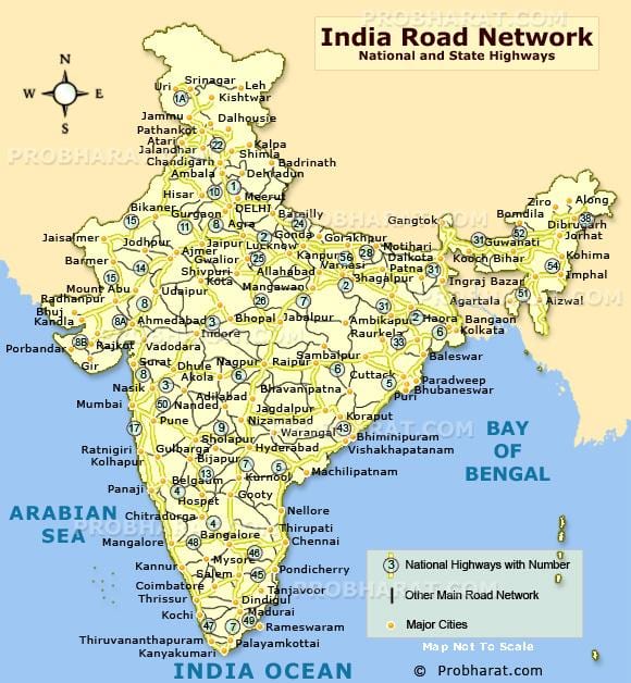 mapa de carreteras del norte de la India
