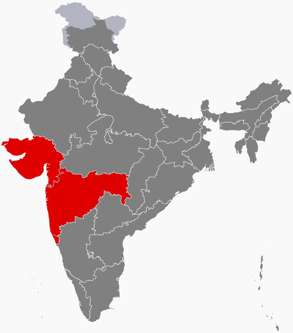 mapa del oeste de la India
