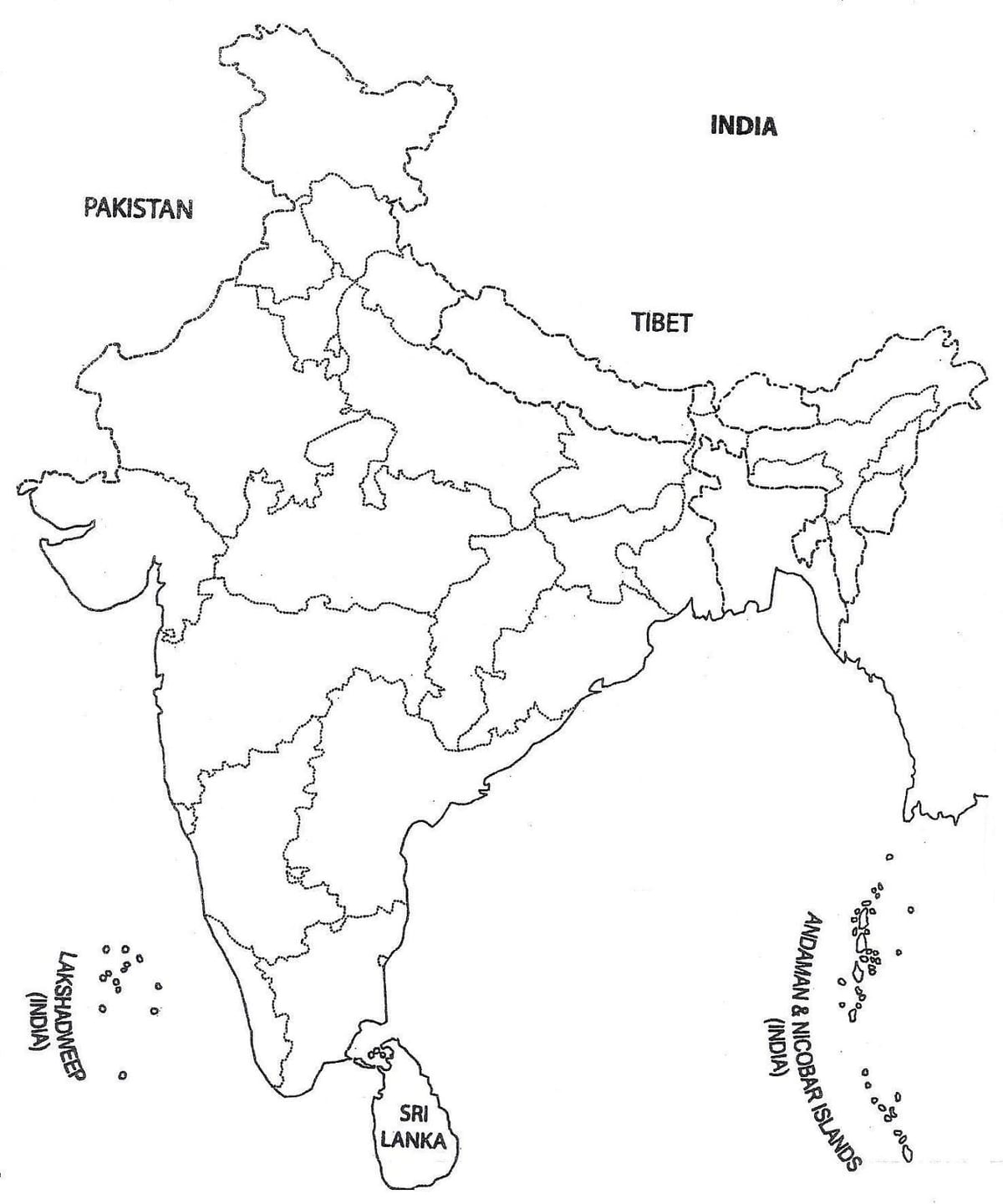 mapa político de la India en blanco