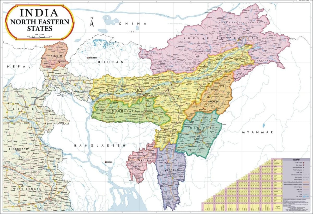 mapa de la India del norte oriente