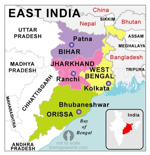 mapa de la India del este