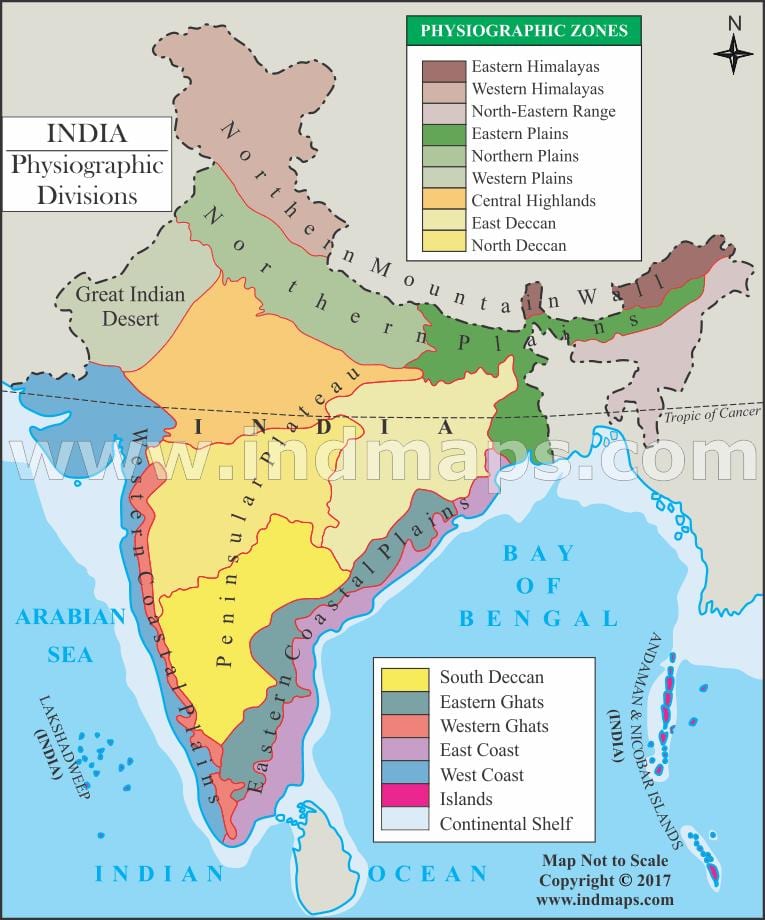 La India física de la división de mapa