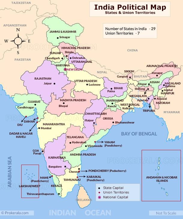 La India mapa de los estados y sus capitales