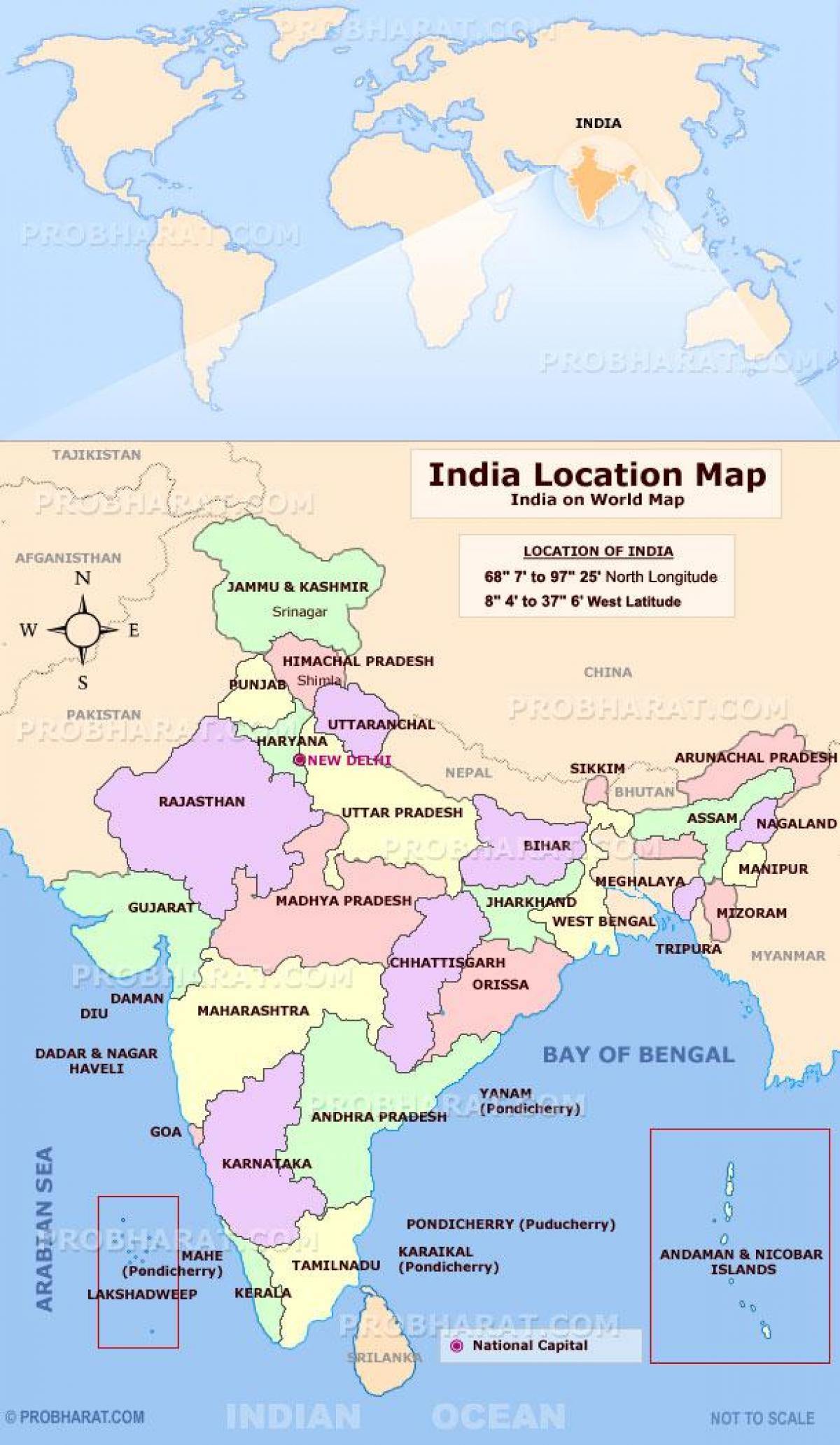 Mapa de ubicación de la India