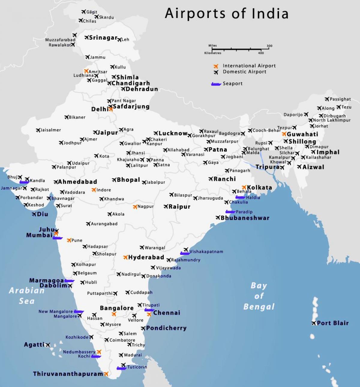 mapa de aeropuertos en India