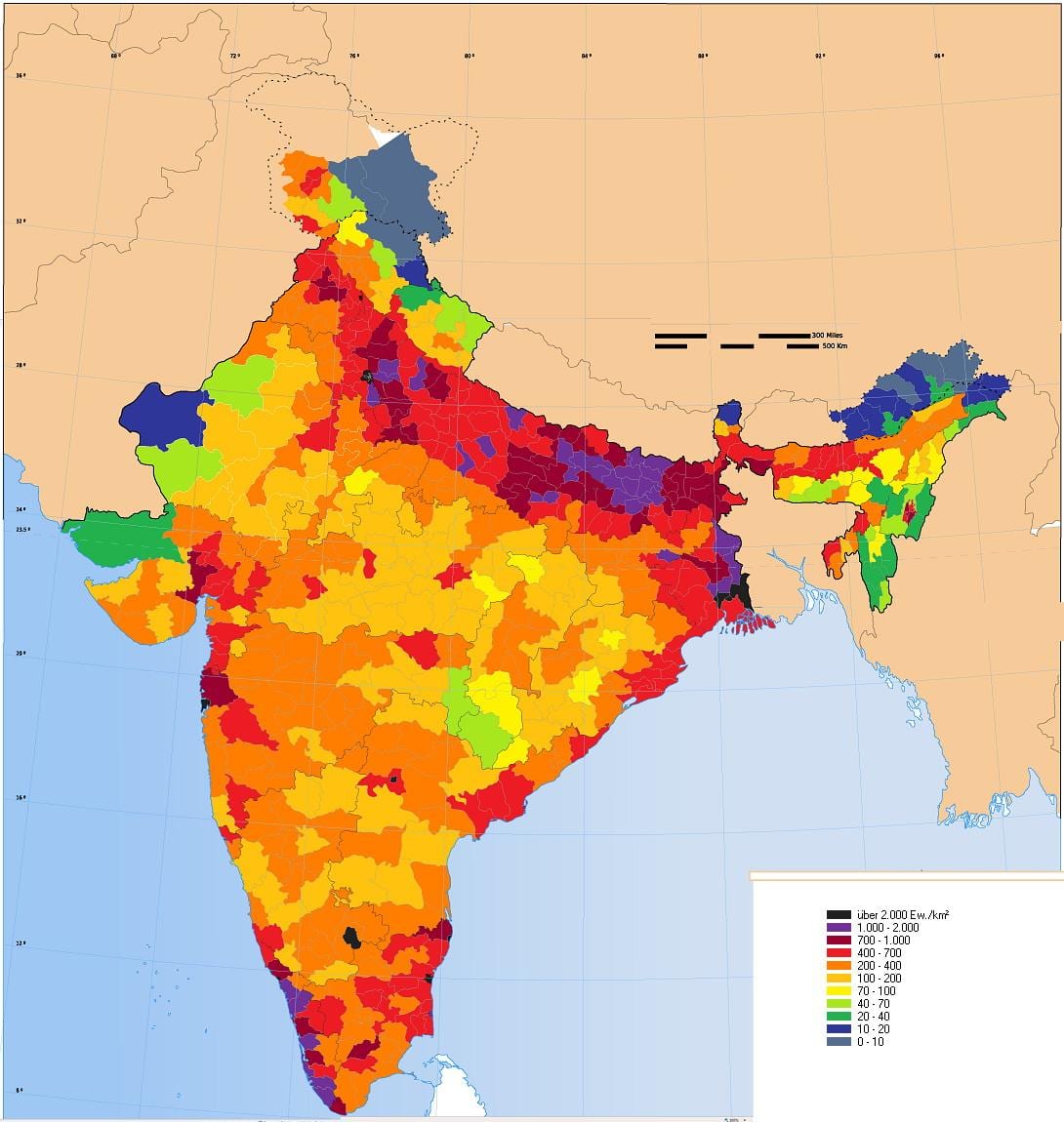 densidad de población mapa de la India