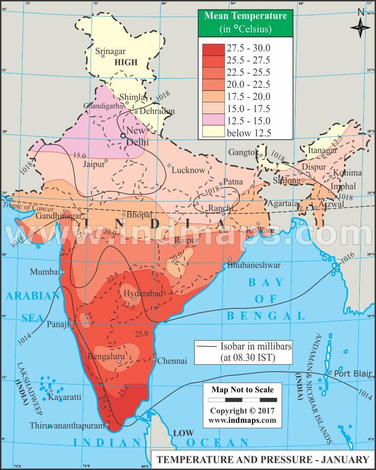 mapa de temperaturas en la India