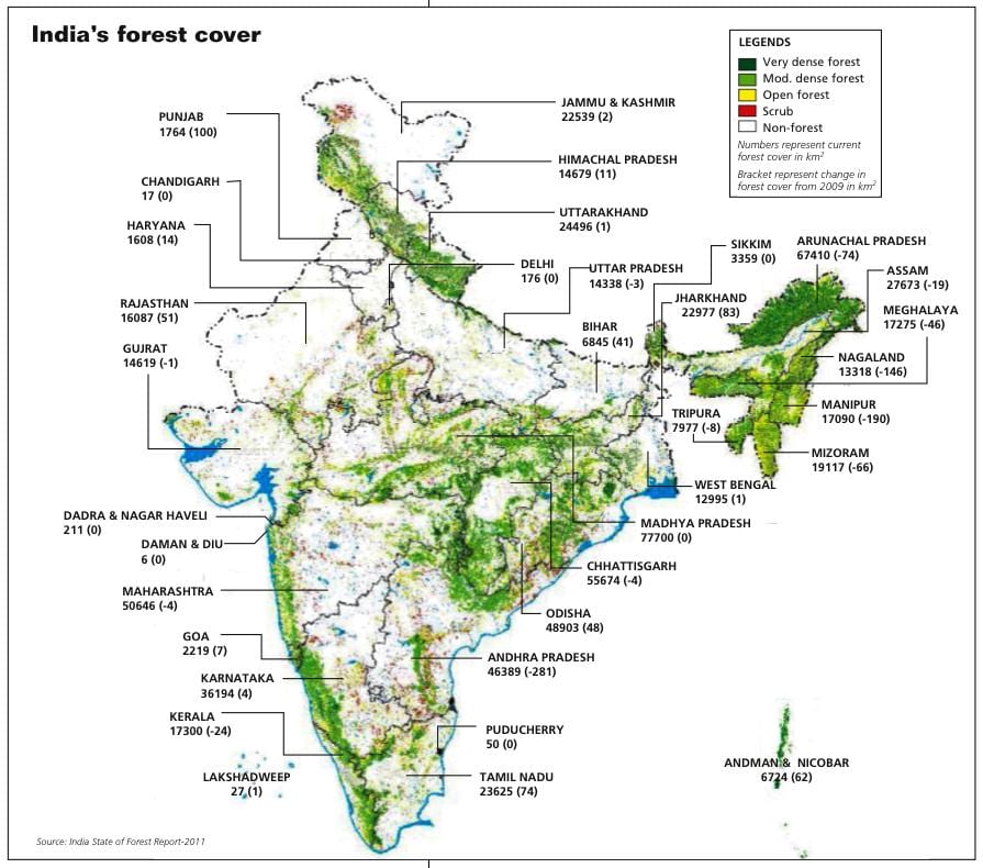 mapa forestal de la India