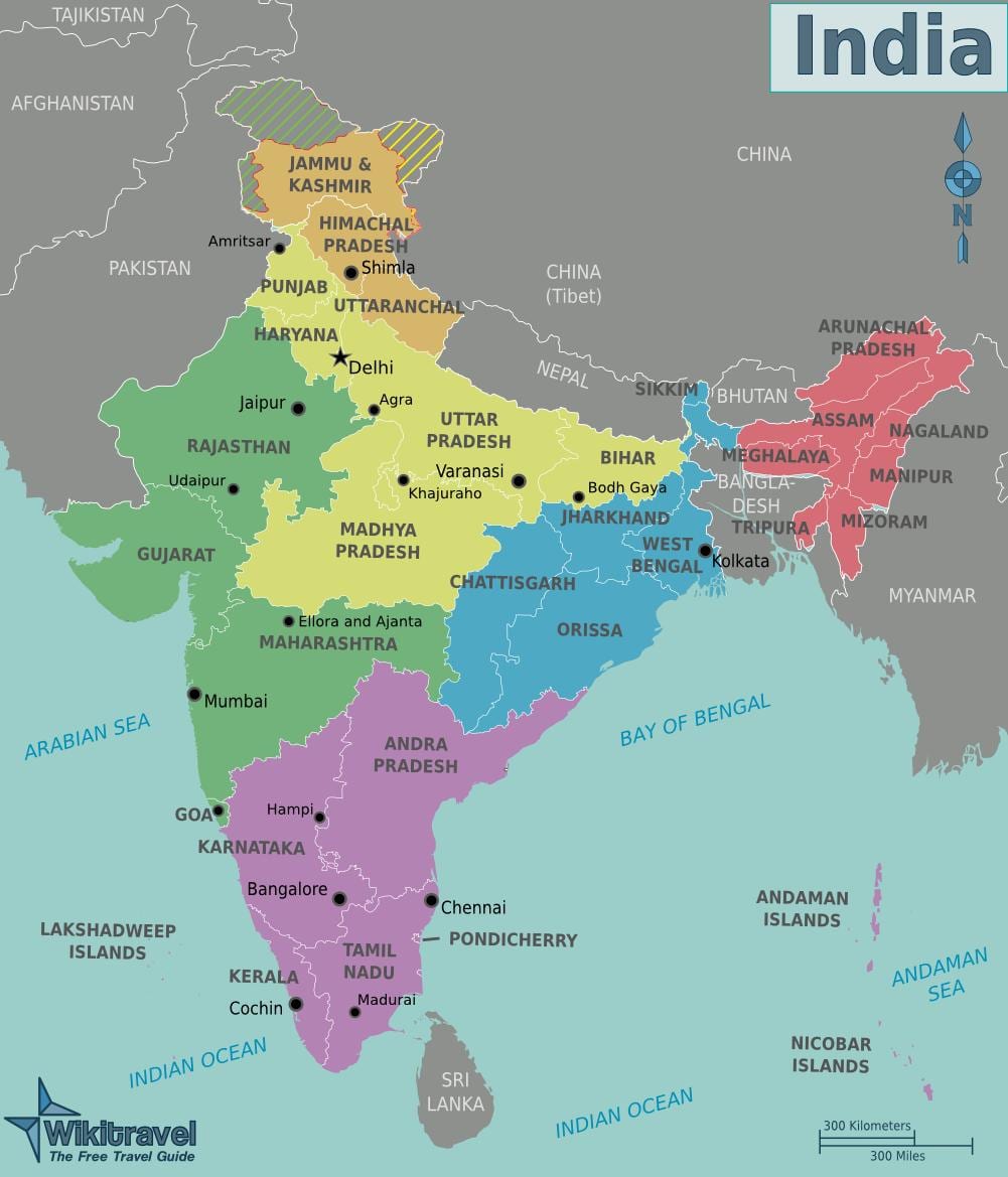 Las regiones de la india mapa