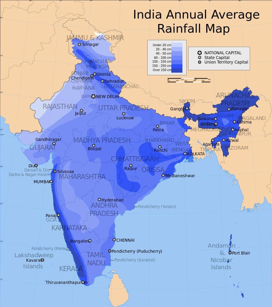 La India precipitaciones mapa