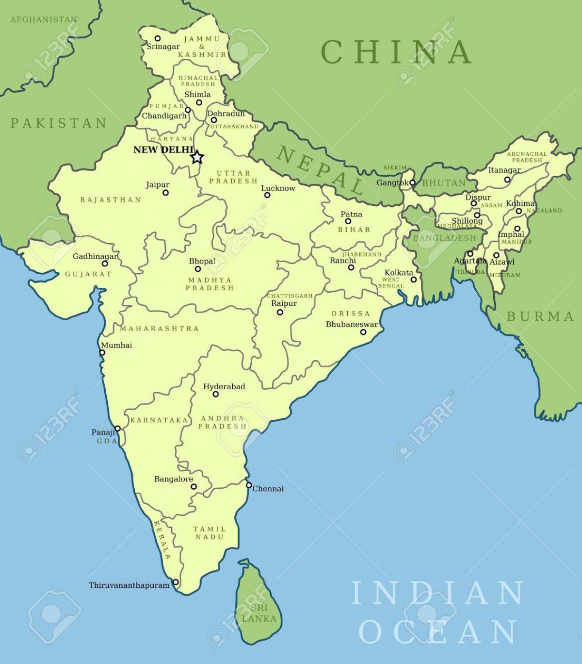 Los Estados Y Las Capitales De La India Mapa Mapa De La India Los Estados Y Capitales En El Sur De Asia Asia