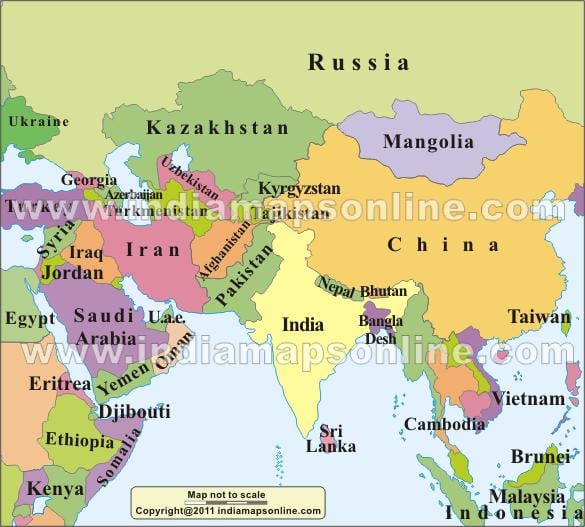 mapa de la India con los países vecinos