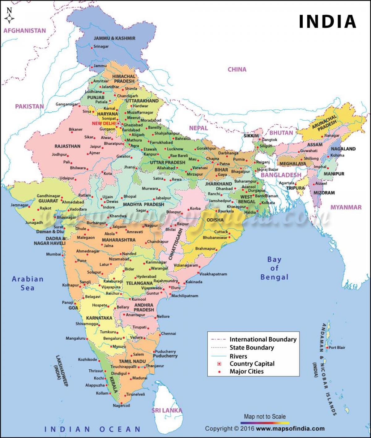 los principales puertos de la India mapa