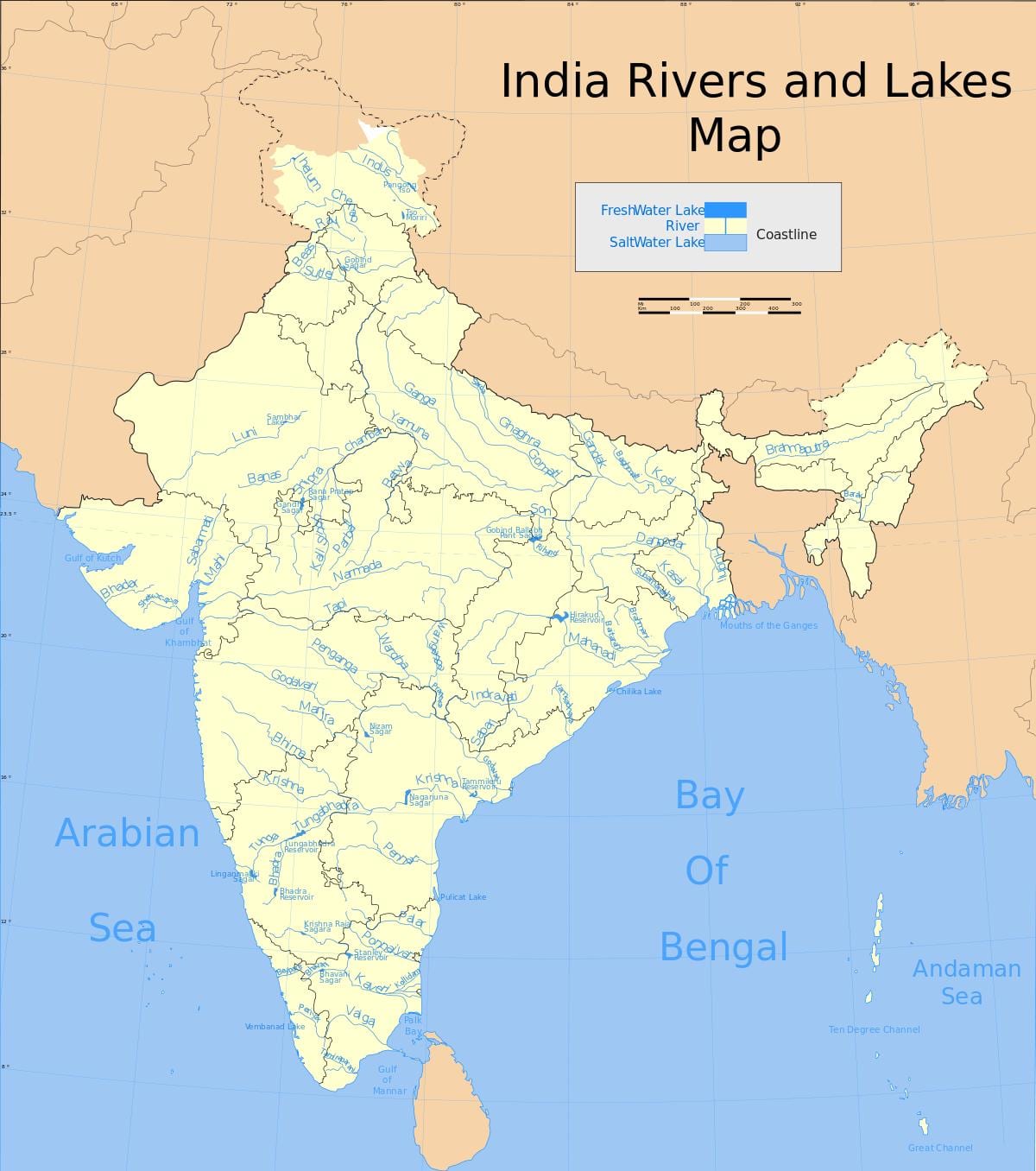 mapa de ríos de la India
