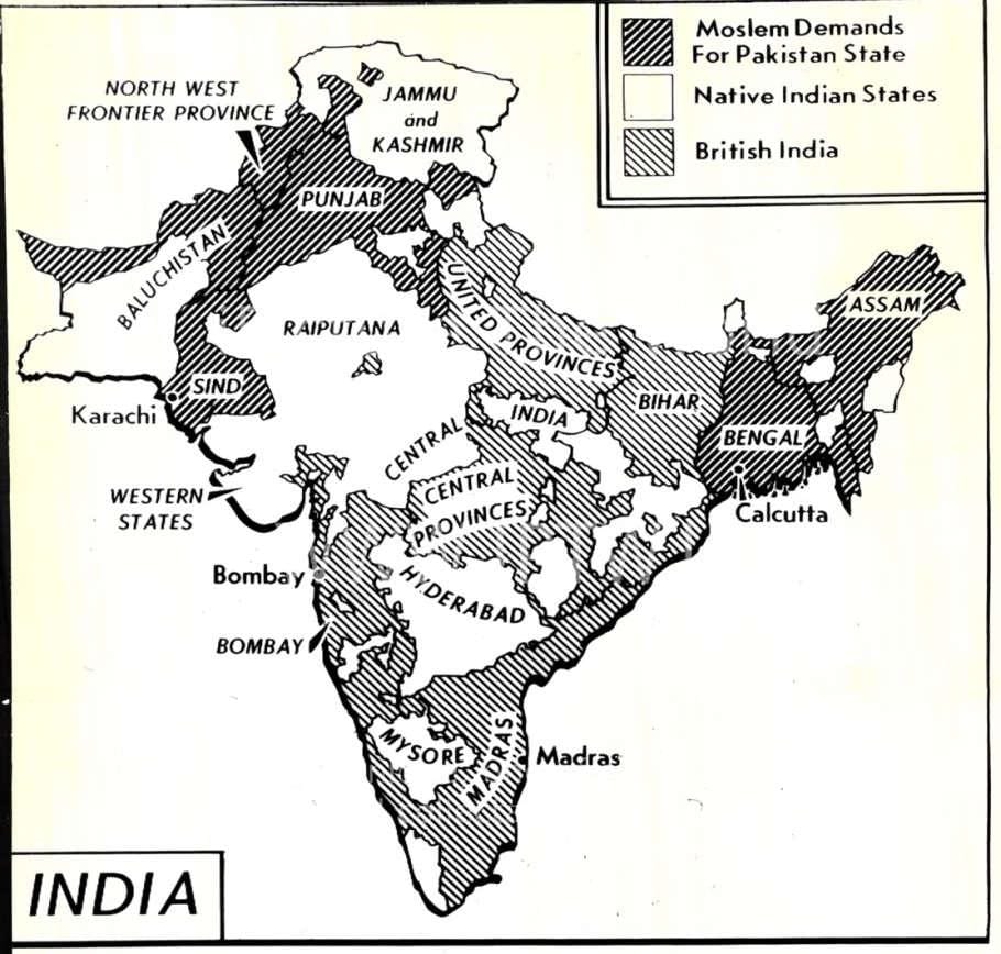 mapa de la India antes de 1947