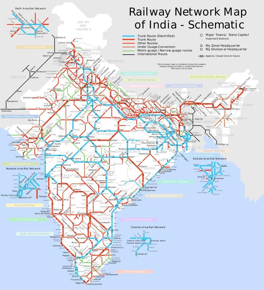 Mapa de trenes de la India