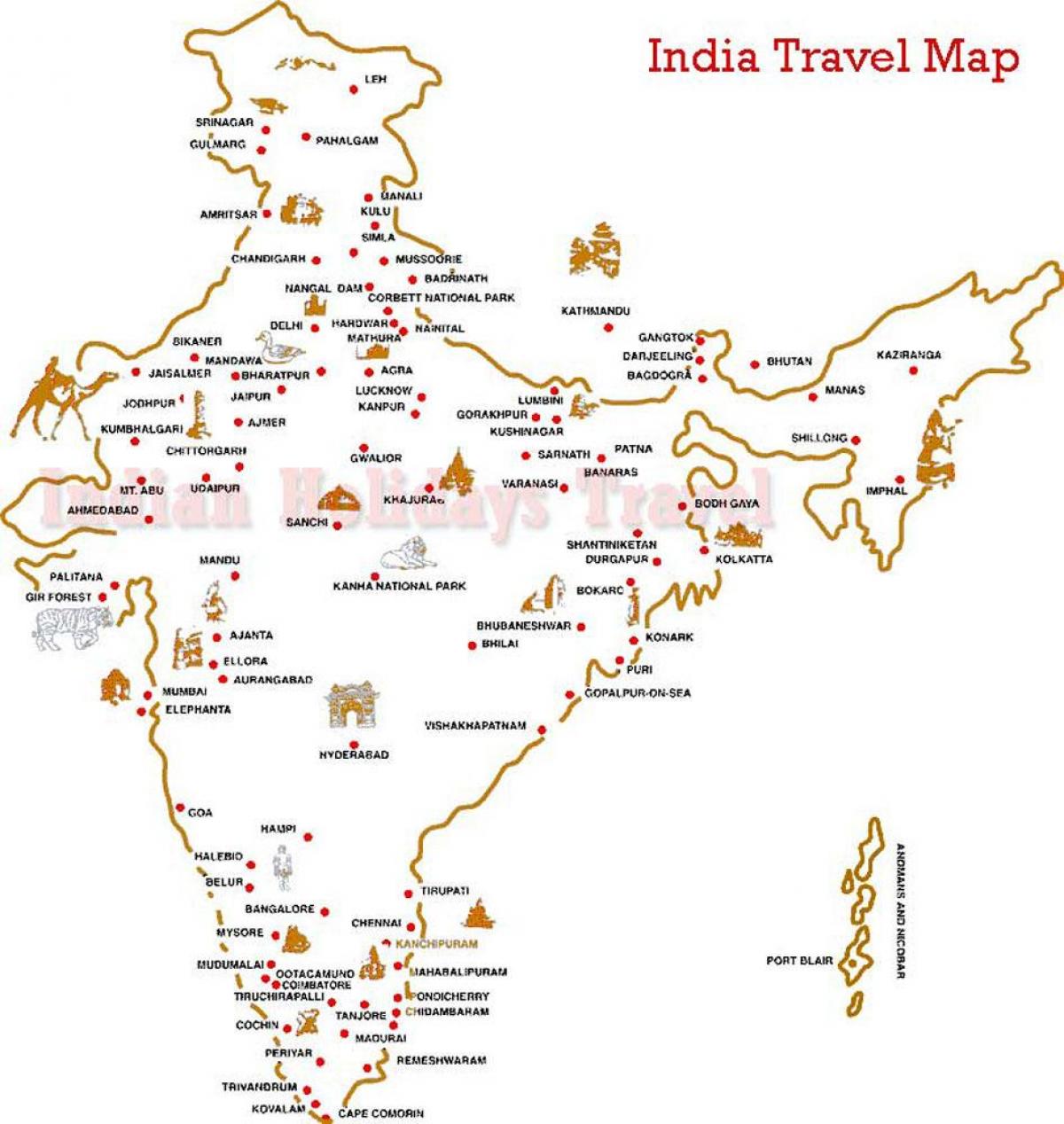 mapa de viaje de la India