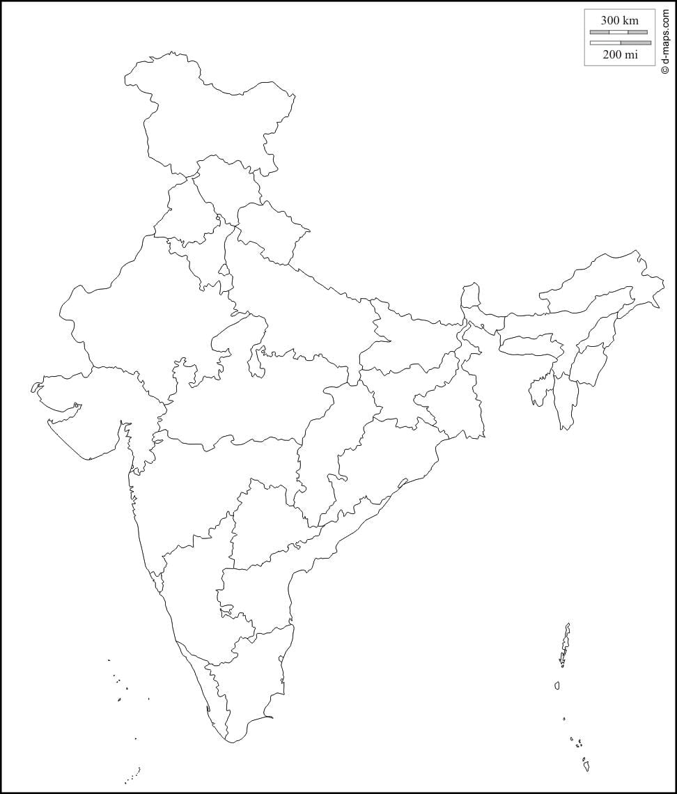 mapa de la India en blanco