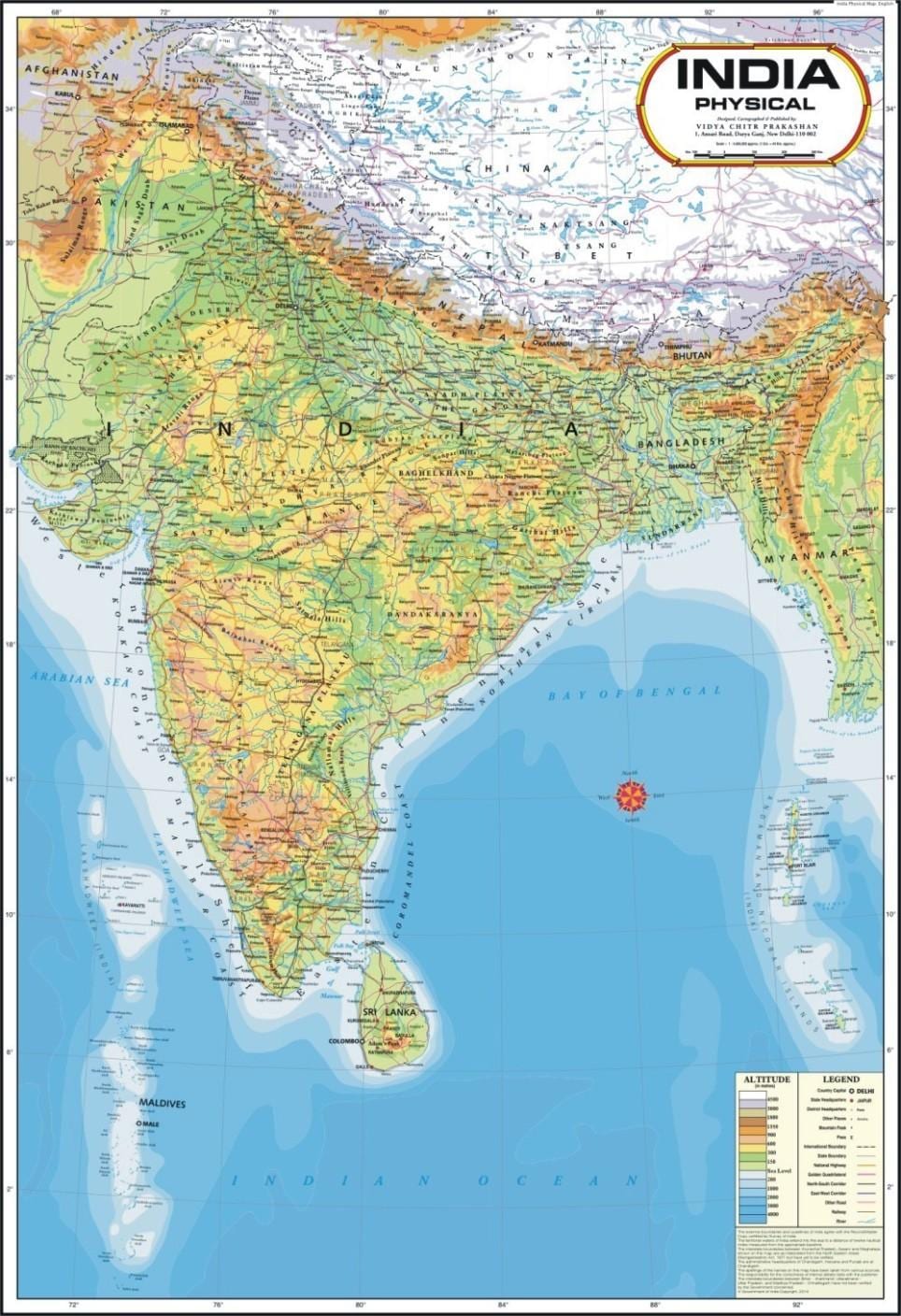 La India en el mapa físico