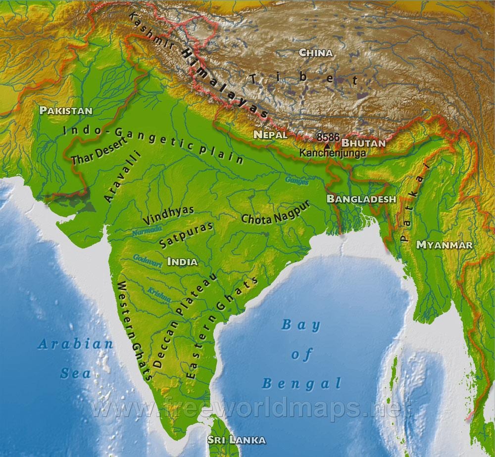 Mapa geográfico de la India