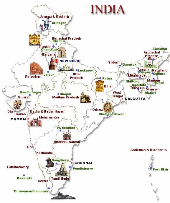 mapa turístico de la India