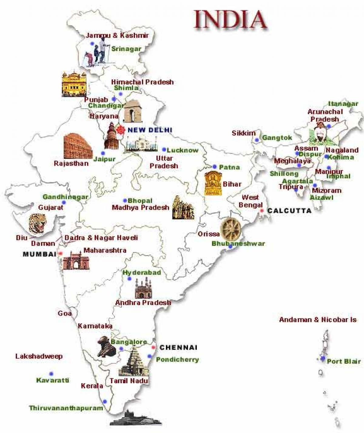 La India mapa turístico mapa Turístico de la India (en el Sur de Asia