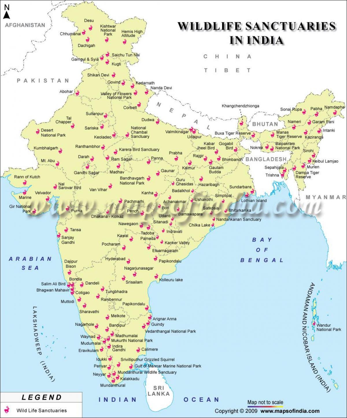 mapa de la India santuarios de vida silvestre