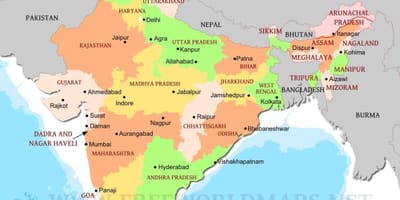 Mapa político de la India del norte