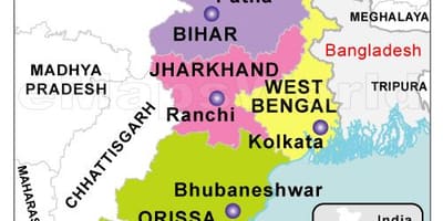 Mapa de la India del este
