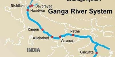 Ganga río en la India mapa