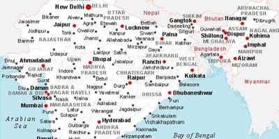 La India mapa con las ciudades