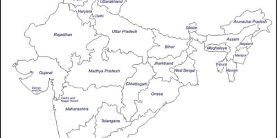 La India mapa de esquema con los estados