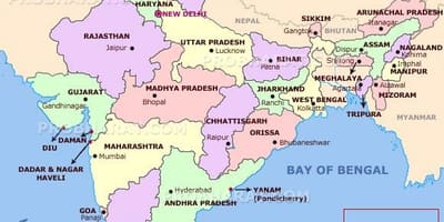 Mapa de la India con las capitales