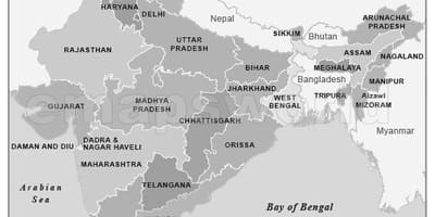 En blanco y negro de la India mapa