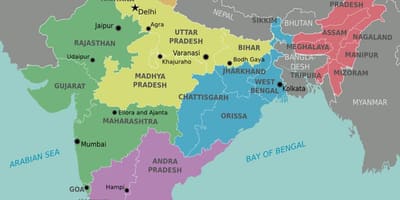 Las regiones de la india mapa