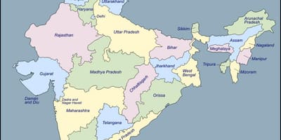 La India mapa con los nombres de los estados
