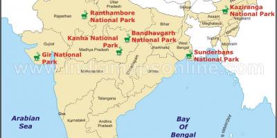 Mapa de parques nacionales de la India
